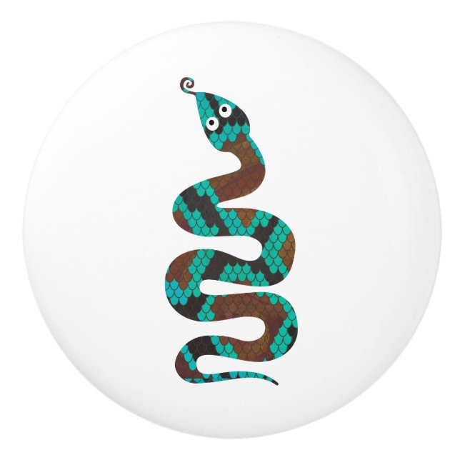 Bouton De Porte En Céramique Silhouette d'impression Brown et Turquoise de serp (Devant)