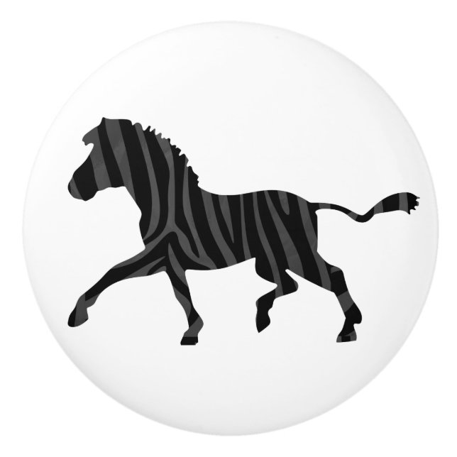 Bouton De Porte En Céramique Silhouette d'impression noir et gris Zebra (Devant)