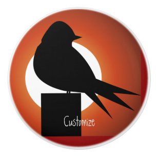 Bouton De Porte En Céramique Silhouette d'oiseau noir Soleil Thunder_Cove