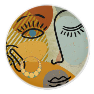 Bouton De Porte En Céramique Silhouette face graphique contemporaine