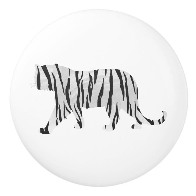 Bouton De Porte En Céramique Silhouette Tiger noir et blanc (Devant)