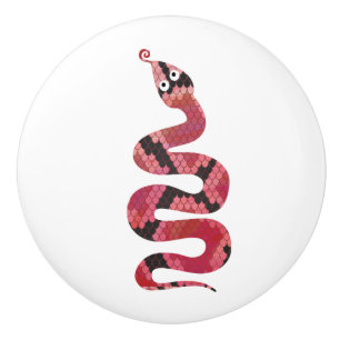 Bouton De Porte En Céramique Silhouettes noires et rouges du serpent