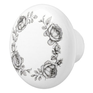 Bouton De Porte En Céramique Simple Anneau Floral de Roses