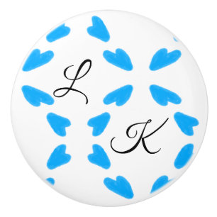 Bouton De Porte En Céramique Simple aquarelle bleu ciel ajoutez votre monogramm