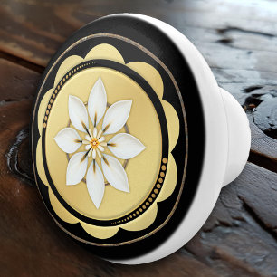 Bouton De Porte En Céramique Simple Élégant Fleur Noir Or
