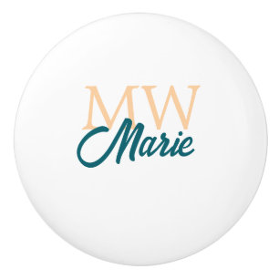 Bouton De Porte En Céramique simple minimal ajouter nom monogramme orange bleu