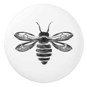 Bouton De Porte En Céramique Simple Noir et Blanc Moderne à la main doux Bee