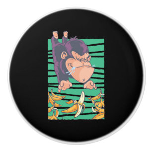 Bouton De Porte En Céramique Singe Mignonne Avec Bananes