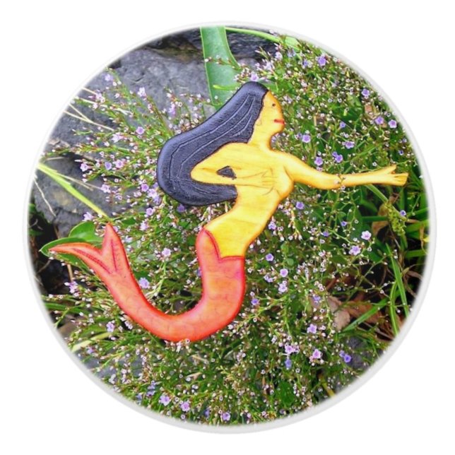 Bouton De Porte En Céramique sirène à poil noir (Devant)