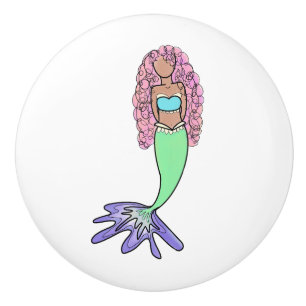 Bouton De Porte En Céramique sirène arc-en-ciel rose bleu violet vert noir bouc