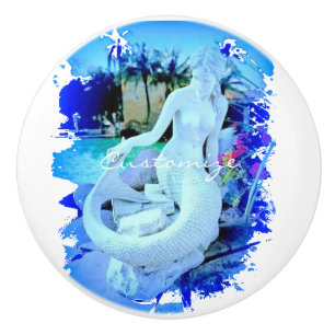 Bouton De Porte En Céramique Sirène blanche assise Thunder_Cove