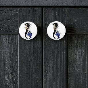 Bouton De Porte En Céramique Sirène bleu de la tribu