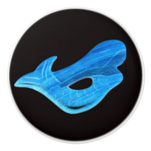 Bouton De Porte En Céramique sirène bleue sur noir