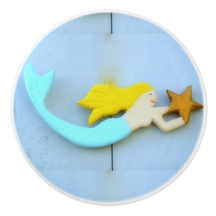 Bouton De Porte En Céramique sirène blonde portant une étoile