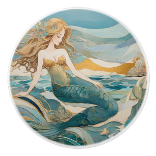 Bouton De Porte En Céramique Sirène de plage par Sea Turquoise Gold Right face