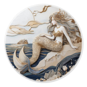 Bouton De Porte En Céramique Sirène gauche face aux Faux relief Japonais art as