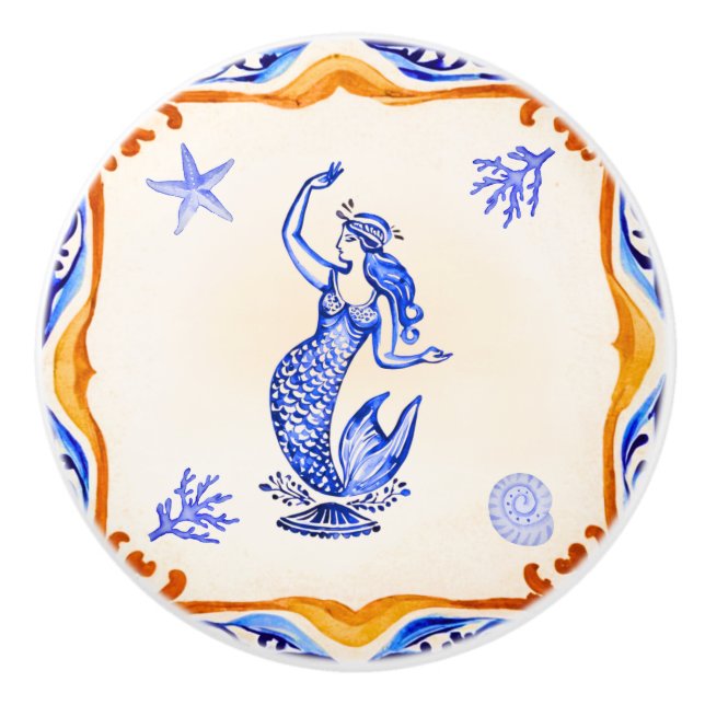 Bouton De Porte En Céramique Sirène méditerranéenne (Devant)