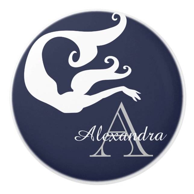 Bouton De Porte En Céramique Sirène personnalisée White Navy bleu monogrammée (Devant)