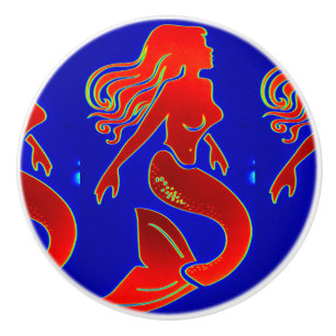 Bouton De Porte En Céramique sirène rouge sur le bleu