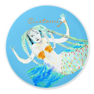 Bouton De Porte En Céramique Sirènes avec Dreadlocks Thunder_Cove