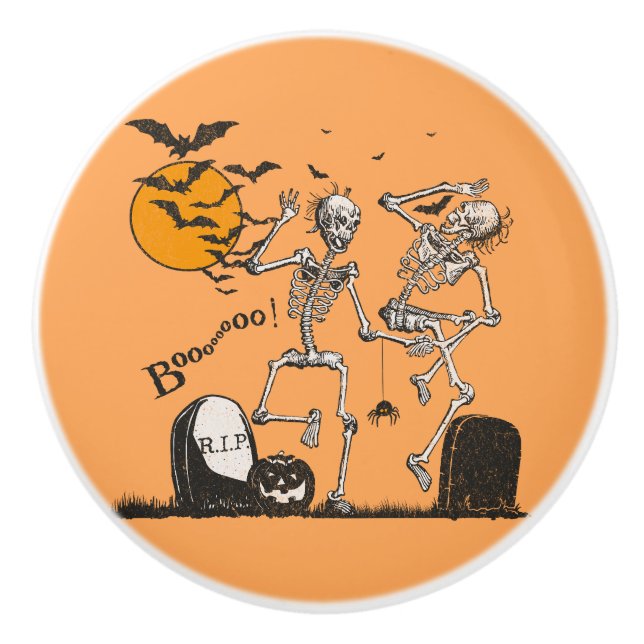 Bouton De Porte En Céramique Skeleton Halloween (Devant)