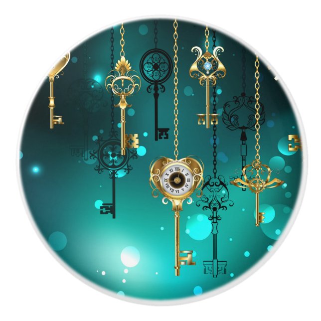 Bouton De Porte En Céramique Skeleton Keys on Green Background (Devant)