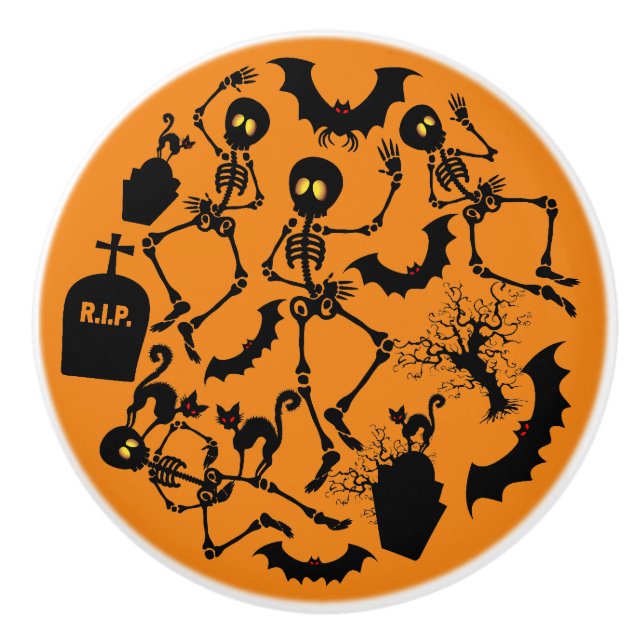 Bouton De Porte En Céramique Skeletons d'Halloween Macabre Dance (Devant)