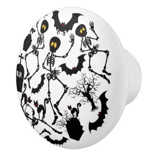 Bouton De Porte En Céramique Skeletons d'Halloween Macabre Dance