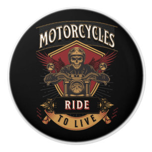 Bouton De Porte En Céramique Skull Ride Cycles moteurs, Ride To Live