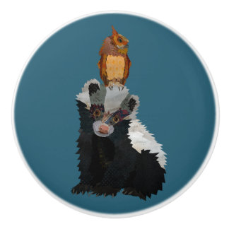 BOUTON DE PORTE EN CÉRAMIQUE SKUNK & OWL