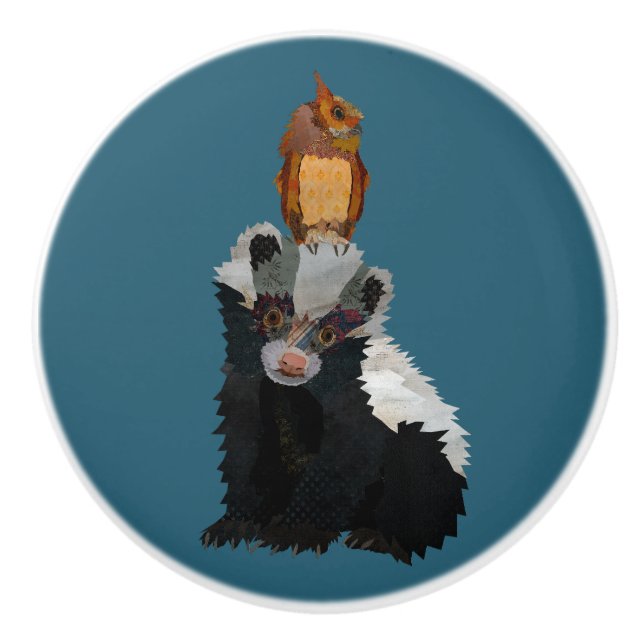 BOUTON DE PORTE EN CÉRAMIQUE SKUNK & OWL (Devant)
