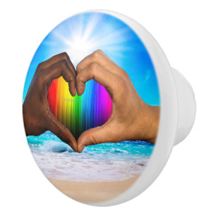 Bouton De Porte En Céramique SlipperyJoe's deux mains coeur interracial mâle h