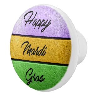 Bouton De Porte En Céramique SlipperyJoe's Happy Mardi Gras violet or vert b