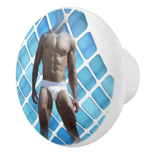 Bouton De Porte En Céramique SlipperyJoe's homme musclé six-pack ventre blanc s