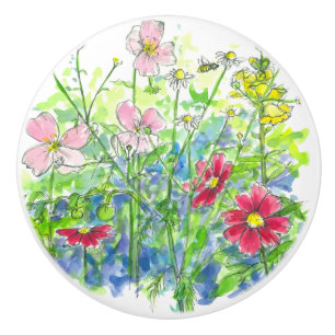 Bouton De Porte En Céramique Snapdragons Jaunes Miel Bee Cosmos