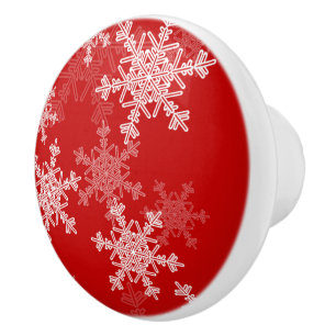 Bouton De Porte En Céramique Snowflakes blanc rouge Noël minimaliste