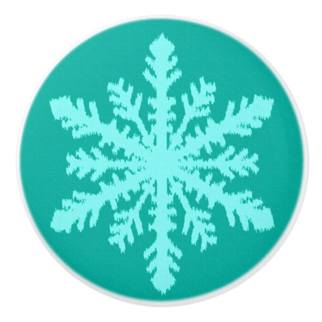 Bouton De Porte En Céramique Snowflakes Ikat - Turquoise et aqua (Devant)