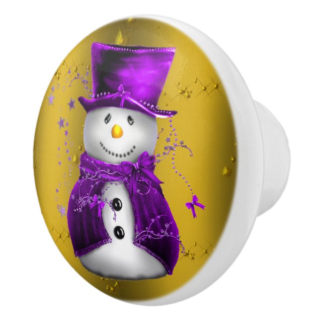 Bouton De Porte En Céramique Snowman violet à Noël d'or (Droite)