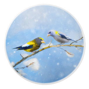 Bouton De Porte En Céramique Soirée Grosbeak Peinture - Cute Original Chien Art