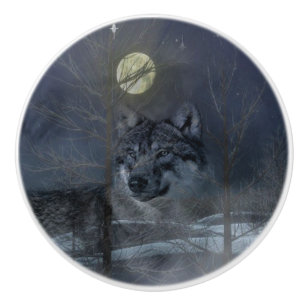 Bouton De Porte En Céramique Soirée Wolf Spirit Moon