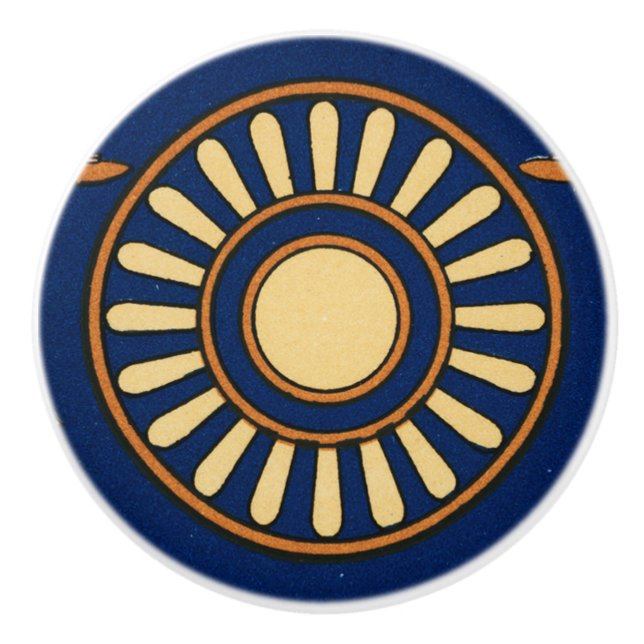 Bouton De Porte En Céramique Soleil assyrien vintage (Devant)