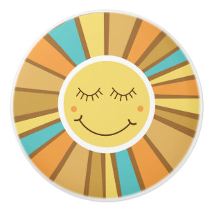 Bouton De Porte En Céramique Soleil Joie Soleil Hippie Rétro Mignon Enfants