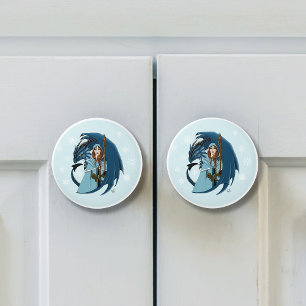 Bouton De Porte En Céramique Sorcière du Dragon Bleu Flocons de Neige