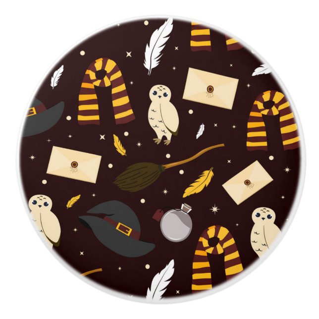 Bouton De Porte En Céramique Sorcières, sorciers et Motif magique (Devant)