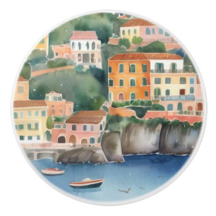 Bouton De Porte En Céramique Sorrento Italie, Côte Italienne Aquarelle colorée