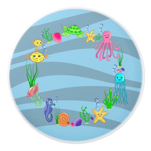 Bouton De Porte En Céramique Sous la mer Marine Créatures Ceramic Knob (Devant)