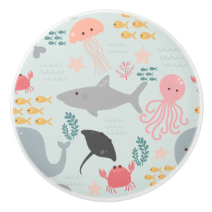 Bouton De Porte En Céramique Sous le banc de céramique Motif Sea Friends