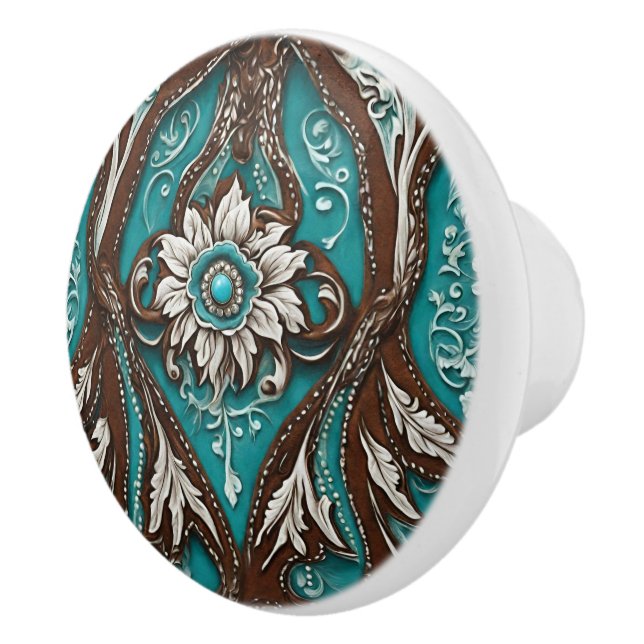 Bouton De Porte En Céramique Southern Cowgirl Brown Turquoise Western Pays (Droite)