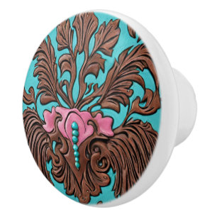 Bouton De Porte En Céramique Southern Cowgirl Brown Turquoise Western Pays