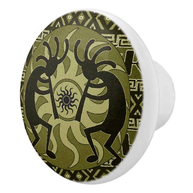 Bouton De Porte En Céramique Southwestern Tribal Sun Aztec Pattern Kokopelli (Droite)